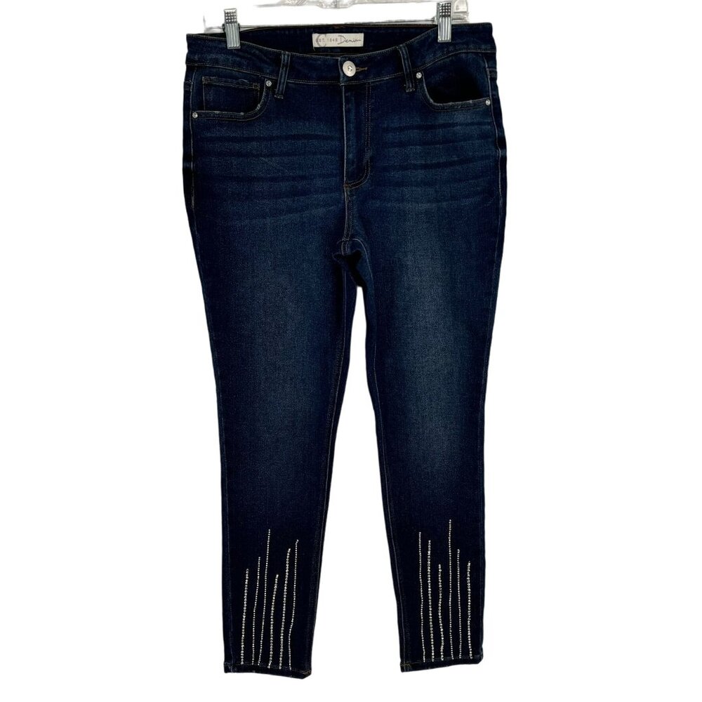 C.1948 Denim Mid-Rise Rhinestone Embellished Ankle Jeans Size 12 pockets stretch